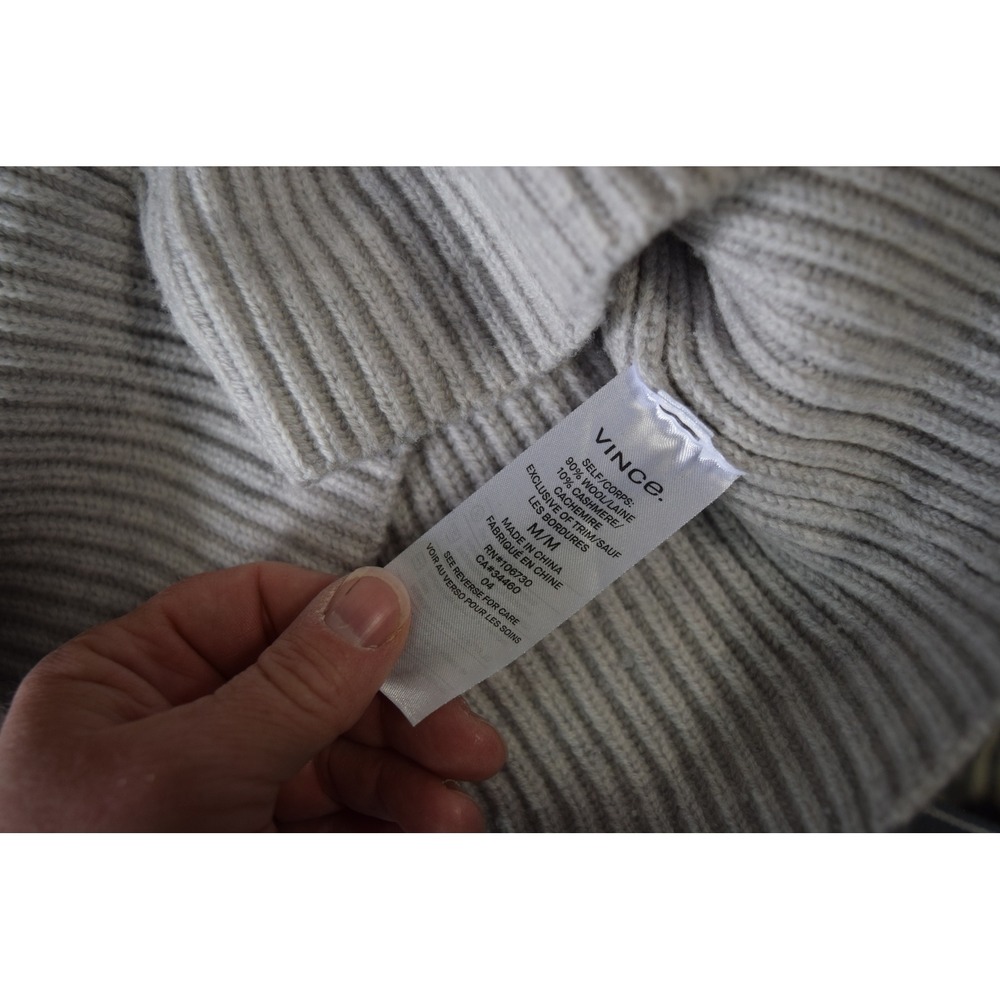 Vince Mock Neck Sweater Medium Gray Wool Cashmere Ribbed Button Womens Pullover - Picture 5 of 6